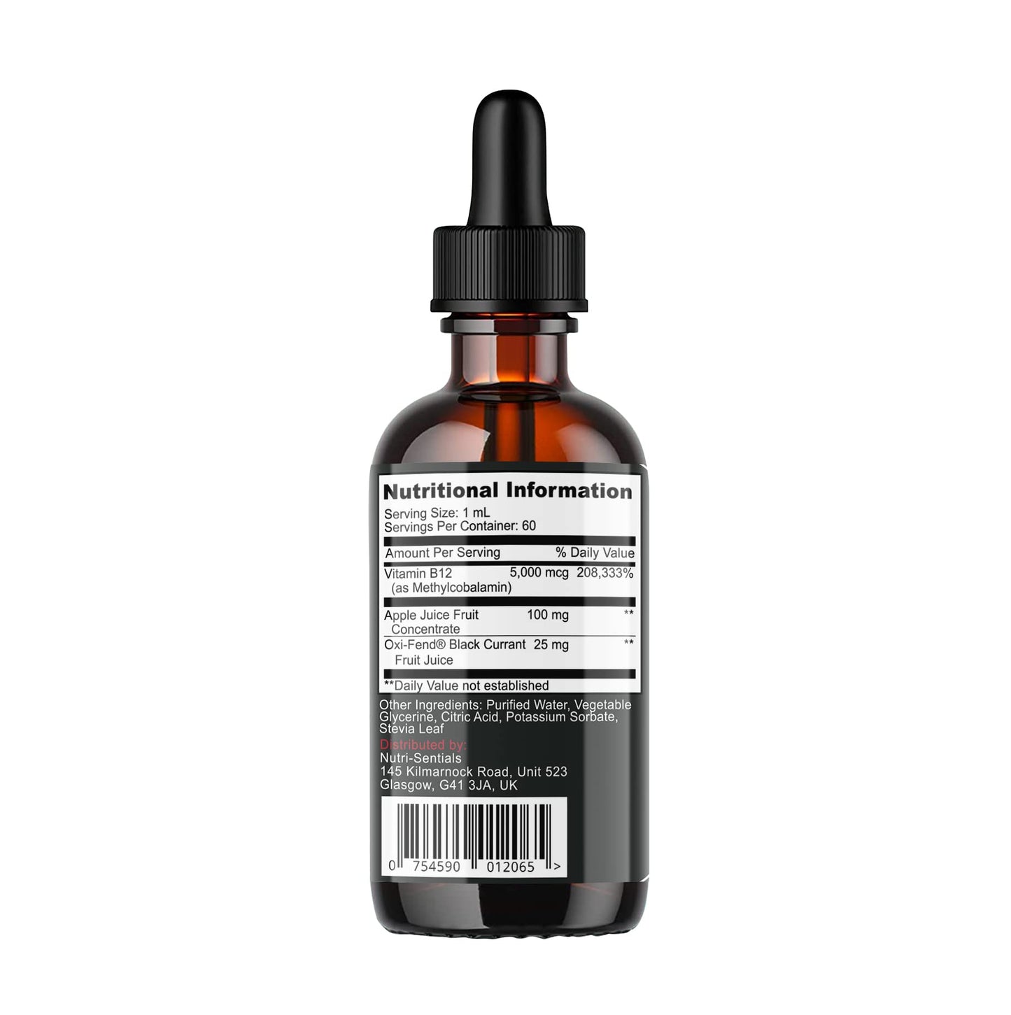 Vitamin B-12 Liquid Drops - 5000 mcg Methylcobalamin High Strength Supplement, for Increasing Metabolism, Immunity, Energy and Improving Concentration & Mood - Vegan Berries Flavour, 60ml