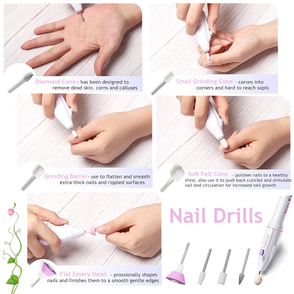 5-in-1 Electric Manicure Set, Nail Drill File Grinder Grooming Kit with Nail Brush and Foam Toe Separators, Callus Remover Nail Buffer Polisher Nail Art Pedicure Kit for Home Salon by RuiChy