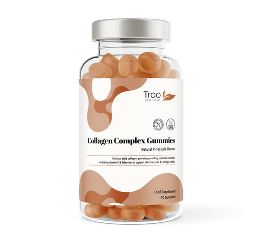 Troo Health Care Collagen Complex - 90 Natural Pineapple Flavour Chewable Gummies - One Per Day Hydrolysed Collagen with Biotin, Vitamin C and Selenium - Three Months Supply – Healthy Skin and Hair for Men and Women