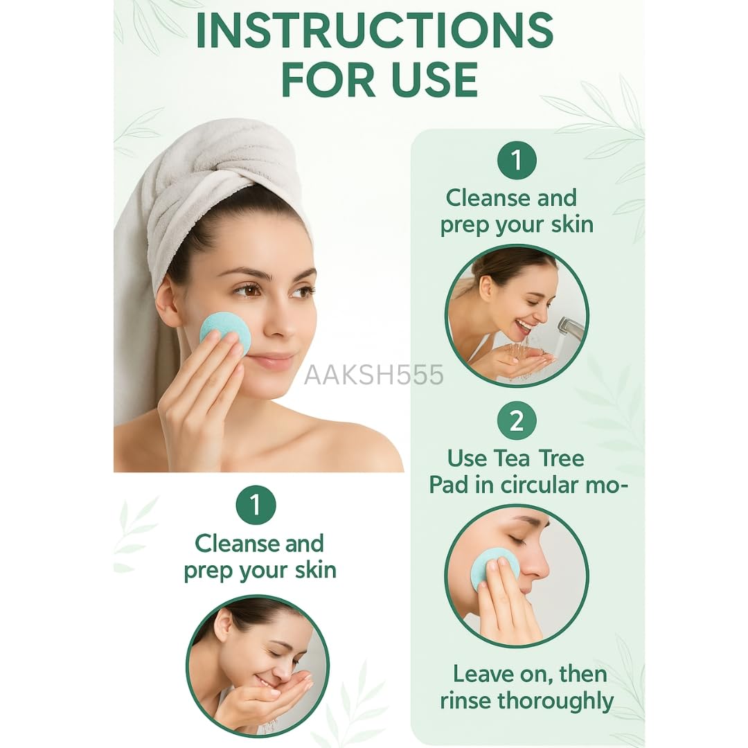 aaksh 555 3- PACK Tea Tree Face Cleansing Pads –3 x60 Count (180 Pads Total) Wipes| Reusable Makeup Remover & Anti-Blemish Toner Pads. Deep Clean & Oil Control for for Acne-Prone Skin |Witch Hazel Formula