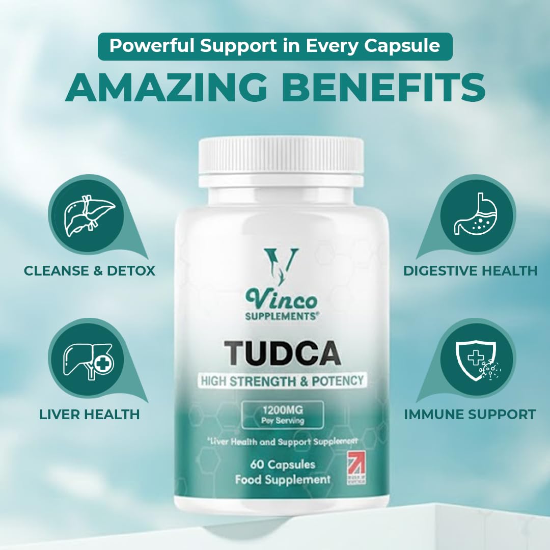 Vinco Supplements Vinco Tudca 1200mg - 60 Capsules - Tauroursodeoxycholic Acid - Advanced Liver Detox & Repair - Supports Healthy Bile Production, Improves Digestion & Strengthens Immune System - Made in UK