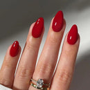 JUSTOTRY 24 Pcs Blood Red Solid Almond False Nails Short Press on Nails Pattern,Glossy Fake Nails Medium for Nail Art,French Oval Stick on Nail for Women Gifts