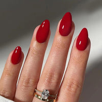 JUSTOTRY 24 Pcs Blood Red Solid Almond False Nails Short Press on Nails Pattern,Glossy Fake Nails Medium for Nail Art,French Oval Stick on Nail for Women Gifts