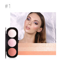 Highlighter Palette, FOCALLURE 3 Colors Blusher Highlighter Palette Face Natural Contour Cheek Blush Complexion Highlighting Illuminating Palette Makeup Beauty Cosmetics(1#)