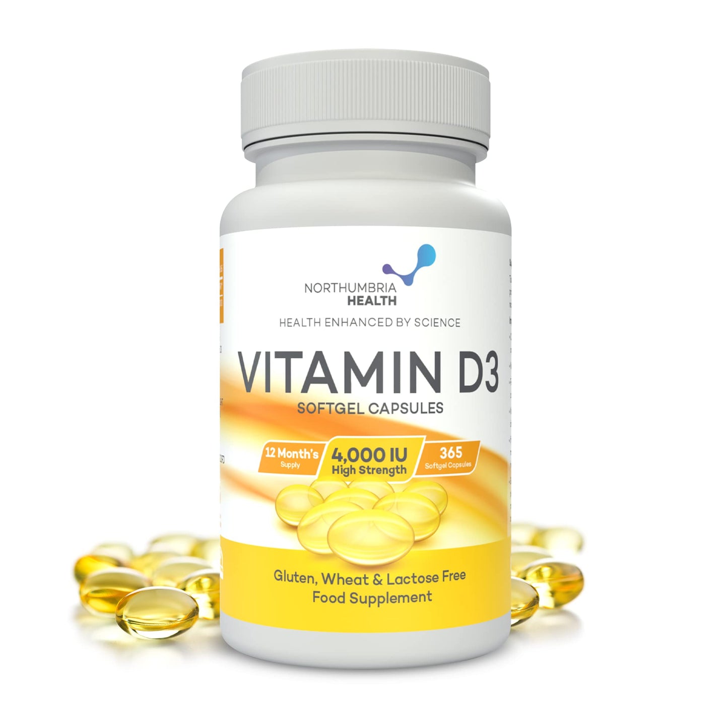 Northumbria Health Vitamin D3 Softgel Capsules, High-Strength D3 Vitamins for Immune Support and Calcium Absorption, Easy to Swallow Vitamin D Softgel Capsules, No Additives or GMO, 365 Capsules
