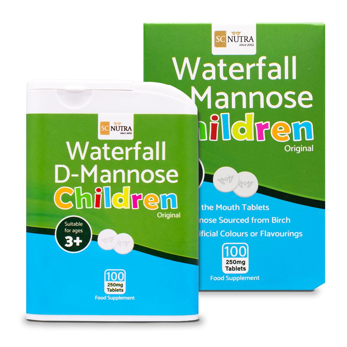sc nutra Waterfall D-Mannose for Children Melts (Melt in the Mouth Tablets) for Kids – Suitable for Boys & Girls 3+ | 250mg Melts – 100 Count - Original (No Flavour)