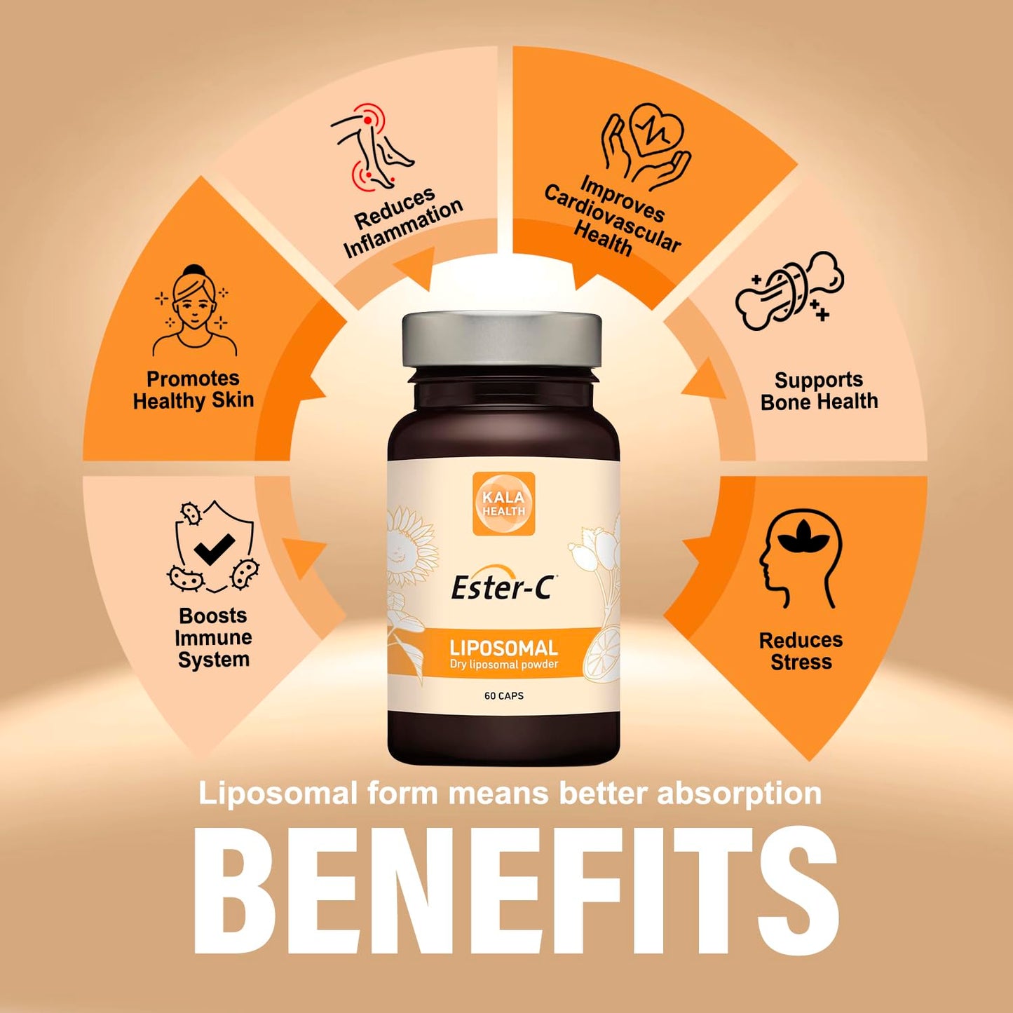 Kala Health Liposomal Ester C - Better absorbtion Than Normal Ester C - The Only Ester C Vitamin C in Liposomal Form for The Best Absorption (180)