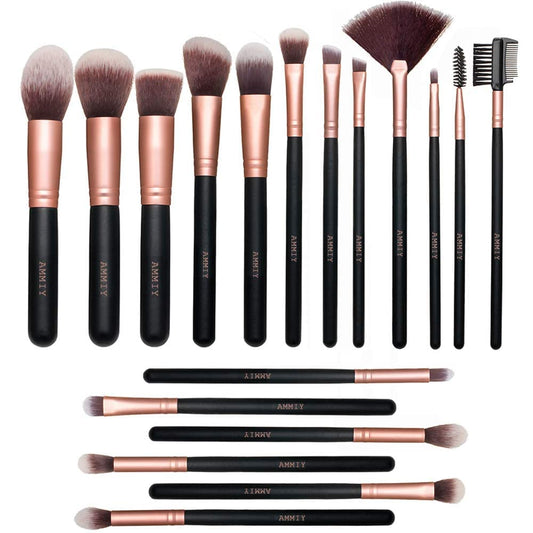 AMMIY Lospu HY Makeup Brushes Sets 18-Piece Rose Golden Premium Synthetic Wood Handle Face and Eye Make-up Brushes for Foundation, Powder, Concealers, Blush, and Eyeshadow