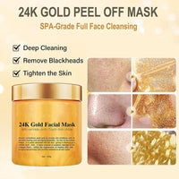 Chenkxin 24K Gold Facial Mask, Gold Peel Off Mask, Rejuvenating Collagen Face Mask For Flawless Skin, Reduces Fine Lines & Wrinkles, Clears Acne, Minimizes Pores, Moisturizes & Firms Up Your Skin, 250g