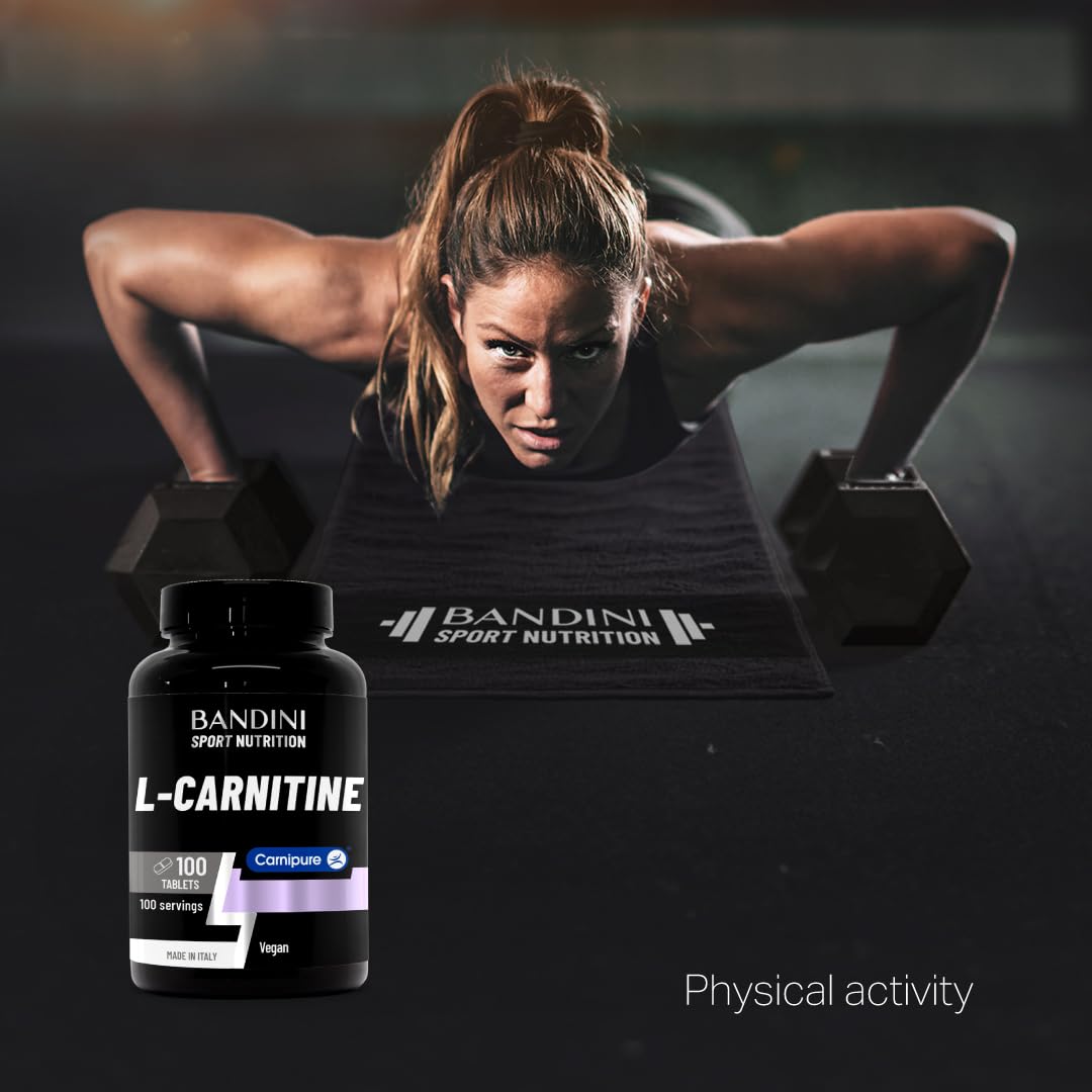 BANDINI Bandini® L-CARNITINE Carnipure® | 100 Vegan Tablets 100 Days | High Strength L Carnitine Tartrate Supplement | Reduces Tiredness & Fatigue | Energy & Metabolism Support | Pre-Workout Formula 1000mg