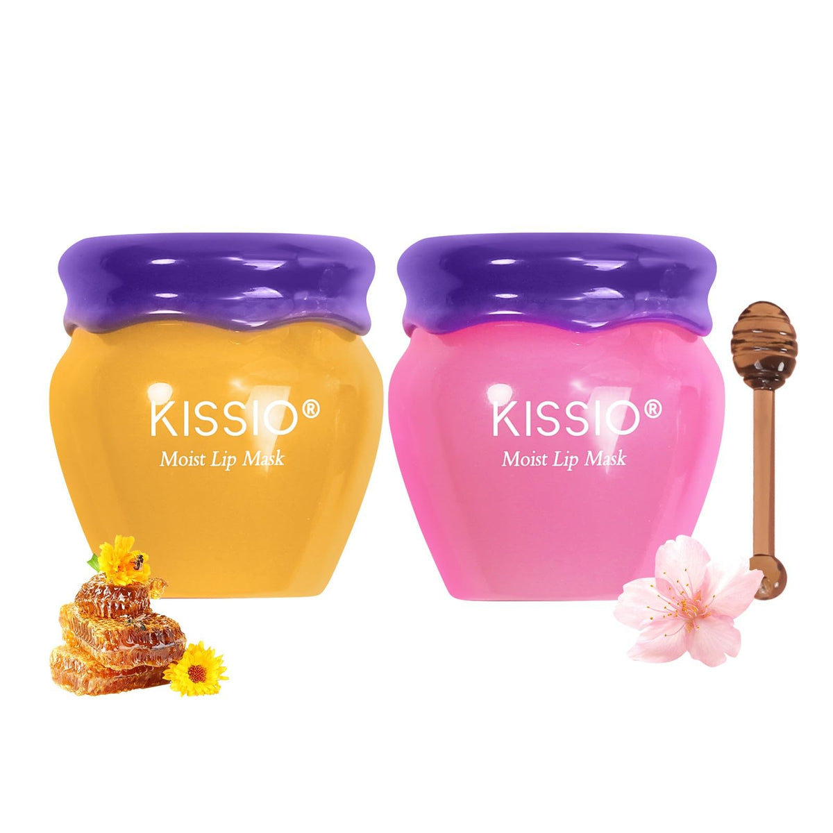 KISSIO Lip Mask Set,Honey and Cherry Lip Sleeping Mask,Repair Lips Day and Night,Plant Extract,Lip Mask Overnight,Hydrating Lip Balm,Honeypot,2 pcs