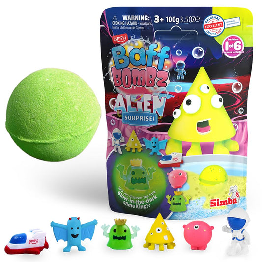 ZIMPLI - Large Alien Surprise Bath Bomb, 1 of 6 Surprise Alien Toys to Collect, One per Baff Bomb, Party Bag Favours, Fillers, Rewards, Stocking Filler Toy for Boys Girls 4 5 6 7 8 9