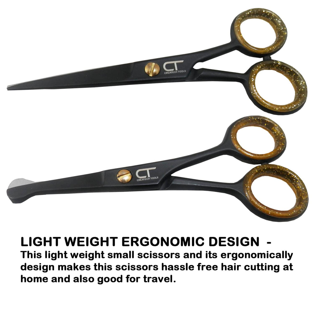 CT Createch Tools CT 4.5" Small Hair Scissors Set - Moustache & Beard Trimming for Men, Precise Facial Ear Nose Pubic Haircutting Round Tip Scissors for Baby Kids