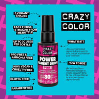 Crazy Color Hot Pink Hair Dye, Power Pigments, 30ml