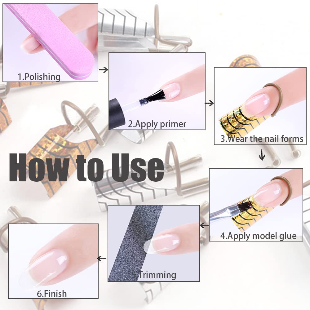 Roshevy 10 PCS Nail Forms Aluminum Nail Art Forms Tips Reusable Nail Extension Guide Protector Nail Accessories Manicure Tool for Acrylic UV Gel French Nail Art Salon Home Use