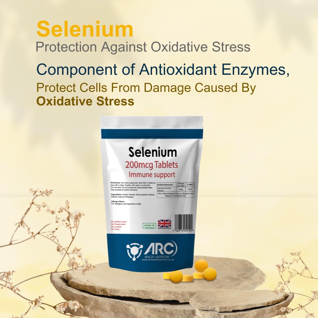 ARC) HEALTH+NUTRITION WWW.ARCHEALTHNUTRITION.CO.UK Selenium 200mcg 360 Supplement Tablets for Men & Women Vegetarian & Vegan Trace Mineral - Made in UK