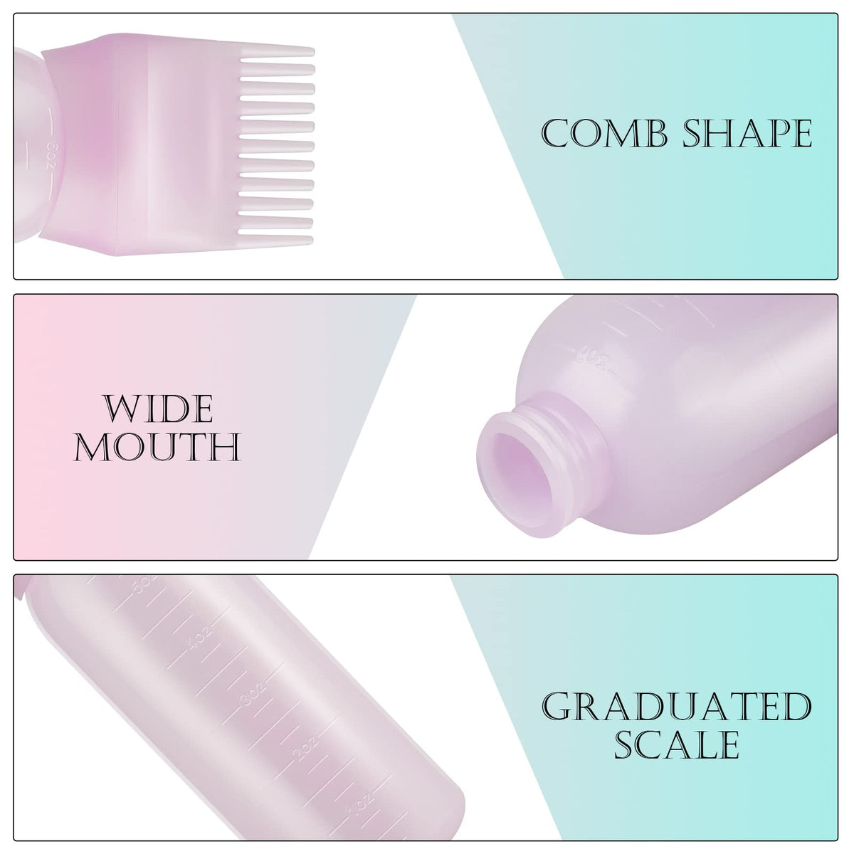 Gezimetie Root Comb Applicator Hair Dye 3 Pack Bottle with Graduated Scale