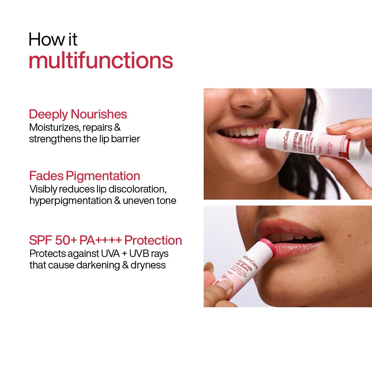 WishCare Tinted Ceramide Lip Balm with SPF50 PA+++ - Kojic Acid & Niacinamide - For Lip Lightening & Protection 5gm