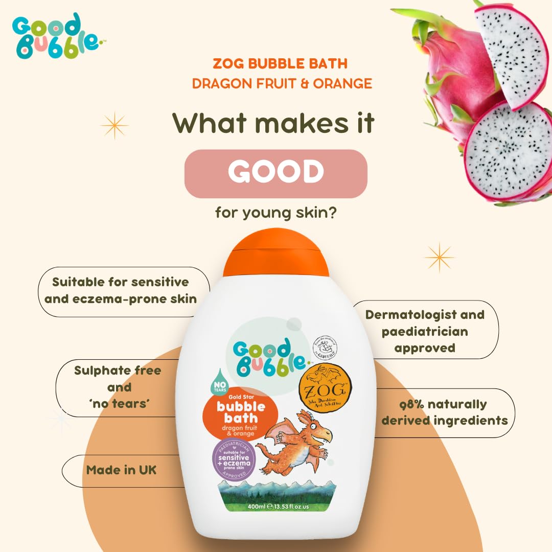 Good Bubble Zog Dragon Fruit & Orange Bubble Bath (400ml) - Tear-Free Baby and Toddler Bath Wash for Sensitive & Eczema-Prone Skin