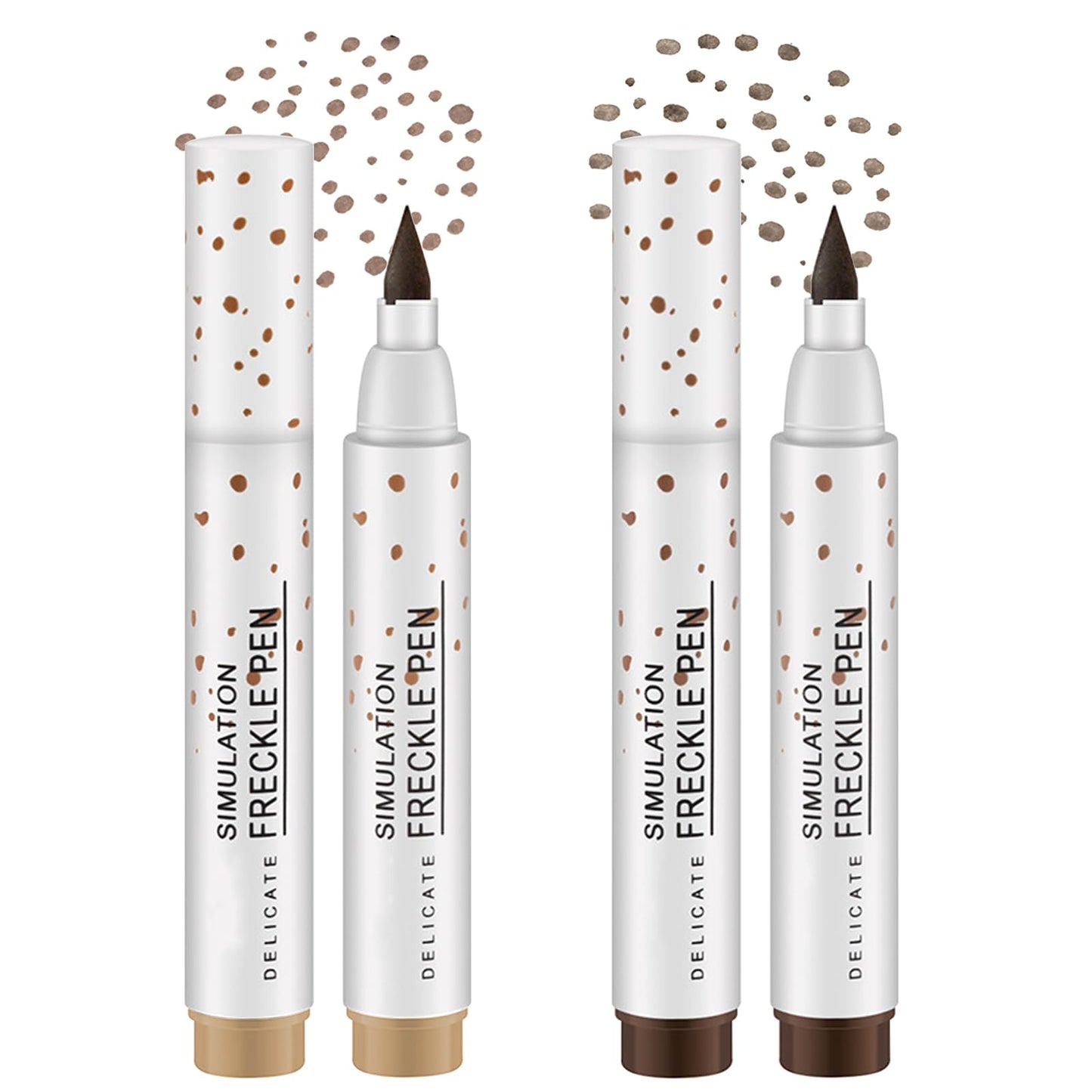 GMHLLES 4PCS Freckle Pen, Natural Lifelike Freckle Makeup Pen, Fake Freckles Waterproof and Long-Lasting for All Skin Types(Light&Dark Brown)