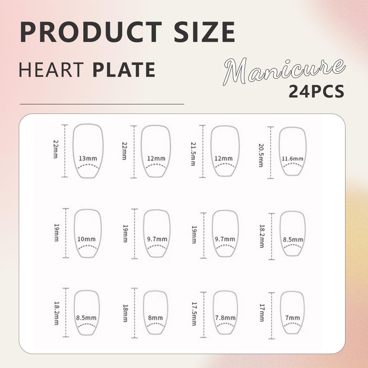 Cosmeria Press On Nails Set, 24 Pieces Fake Nails with Heart Design, Easy Application with Jelly Glue, Includes Nail File and Cleaning Kit