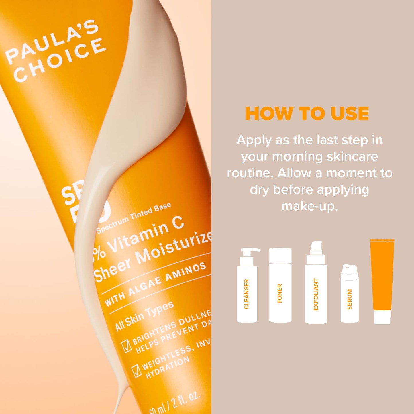 Paula's Choice 5% Vitamin C Moisturiser SPF 50 - Face Day Cream Hydrates & Brightens Skin - Multi-Active Sun Protection - with 3 Types of Vitamin C - All Skin Types - 60 ml
