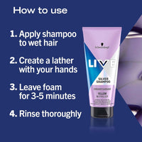 Schwarzkopf LIVE Silver Shampoo for Icy Blondes (200ml), Hair Toner Purple Shampoo for Neutralising Brassiness, Blonde Toner Eliminates Yellow Tones for Cool Blonde Shades