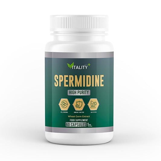 High Potency Spermidine Wheat Germ Extract Capsules - 10mg from Wheat Germ Extract, 60 Capsules, One Month Supply - Longevity