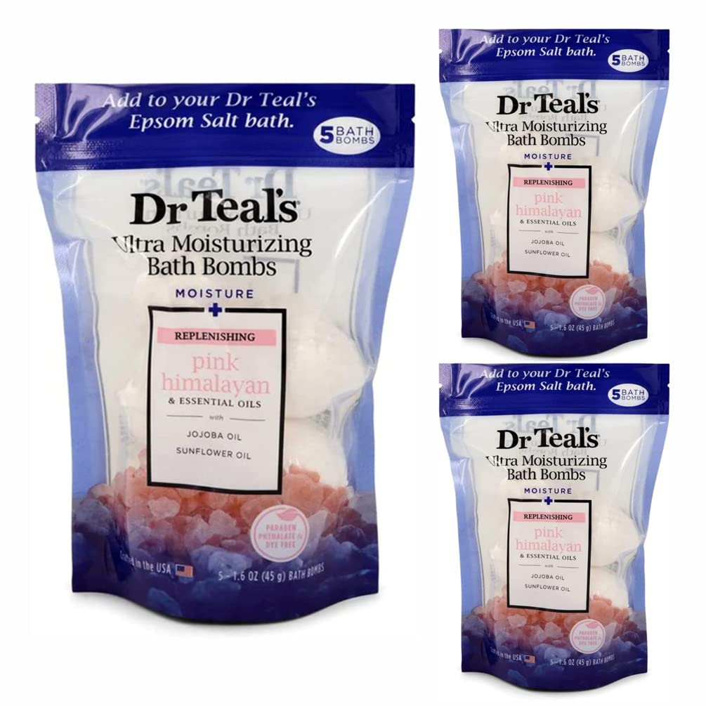 Fiinix 15 x Dr. Teals Bubble Bath Bombs 1.6oz Ultra Moisturising Pink Himalayan & Essential Oils with Jojoba & Sunflower Oil | Revitalising Natural Aroma Perfect for Stress Relief, Spa & Relaxation |