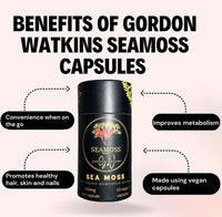 Gordon Watkins Sea Moss Capsules (1000mg per Day) | 60 Vegan Capsules | Wildcrafted Sea Moss from Grenada (Also Known as Irish Moss) | Non GMO | Dr Sebi Approved (Sea Moss)