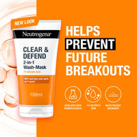 Neutrogena Clear & Defend 2 in 1 Wash-Mask (1x 150ml), Purifying Face Wash and Clay Mask for Oily, Spot-Prone Skin, Face Wash Mask with 1% Salicylic Acid for Clearer Skin and to Help Prevent Breakouts
