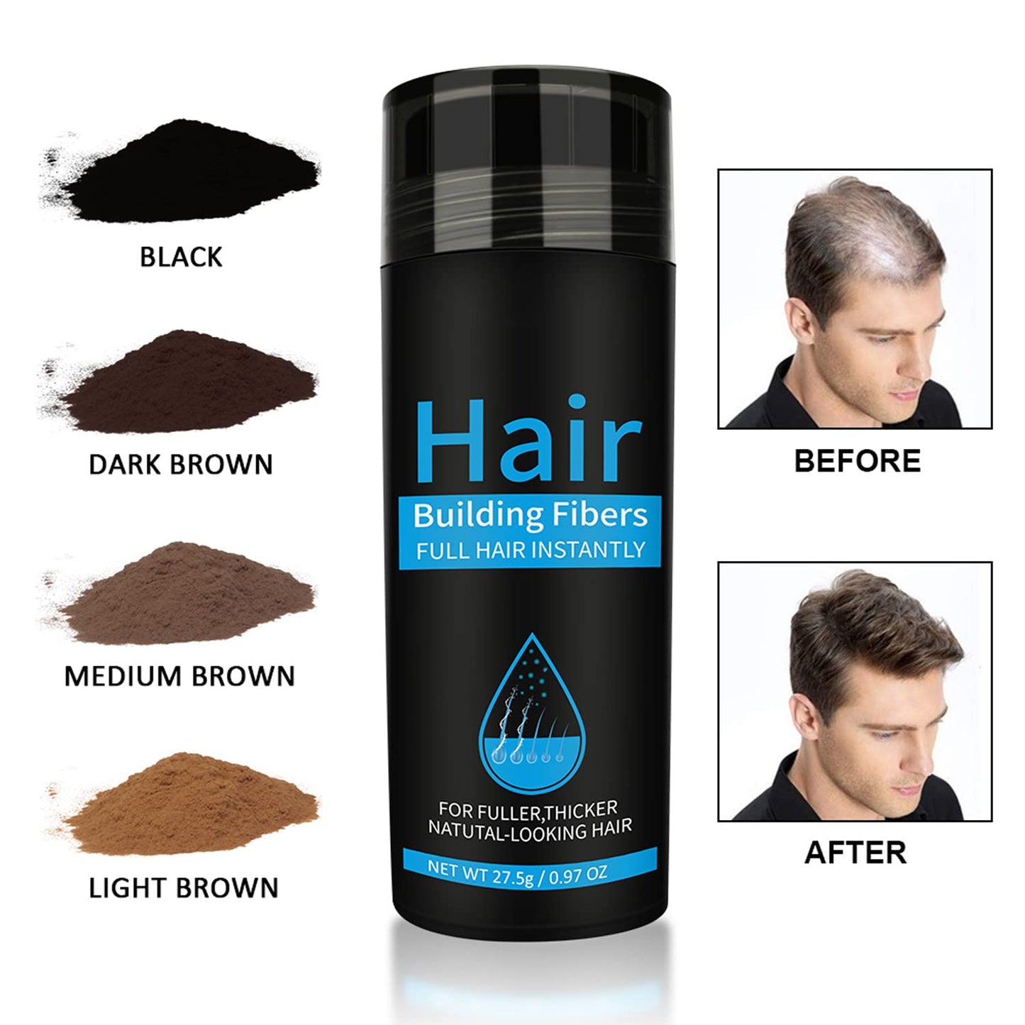 Pegciz Professional Quality Hair Fibres, Hair Fibres Black for Thinning Hair, Instantly Conceals Hair Loss in 15 Sec, Hair Loss Concealer for Women and Men (Black)