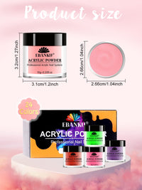 EBANKU Acrylic Powder Set, 24 Colors Acrylic Powder Professional Acrylic Nail Powder for Nail Acrylic Extension, Nail Carving, Long-Lasting, No Nail Lamp Needed