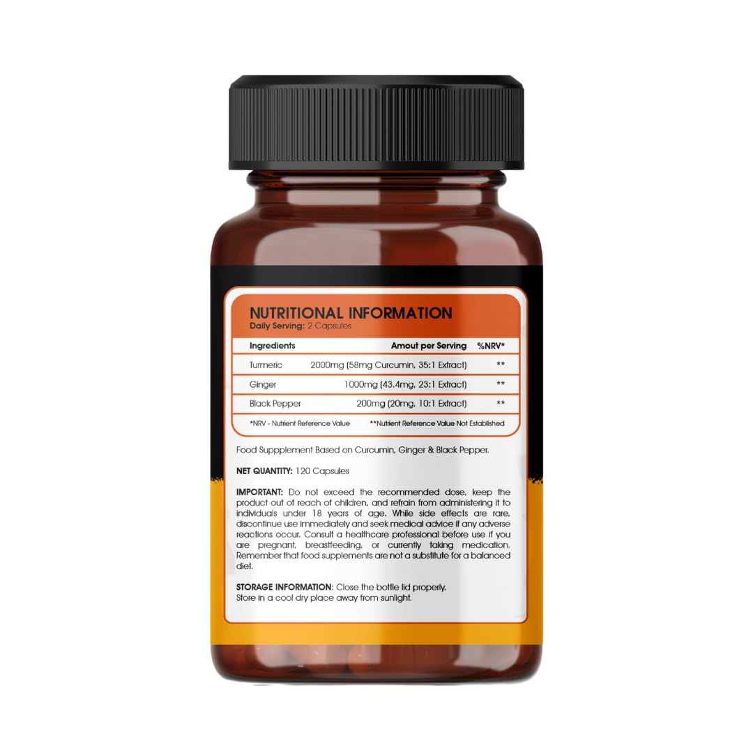 Turmeric Capsules 2000mg with Ginger and Black Pepper, by Yin & Yang Superfoods | High Strength Supplement | Immune Support & Joint Health | Eco-Friendly Packaging | Two Month Supply