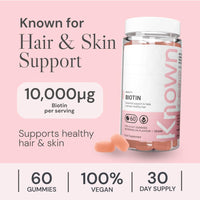 Known High-Strength Biotin Gummies - 10,000µg Biotin - Supports Healthy Hair & Skin - Natural Watermelon Flavour - 60 Vegan Gummies, 1 Month Supply