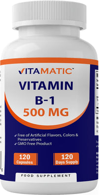 Vitamatic Vitamin B1 500mg as Thiamin - Helps Maintain a Healthy Nervous System, (120 Capsules)
