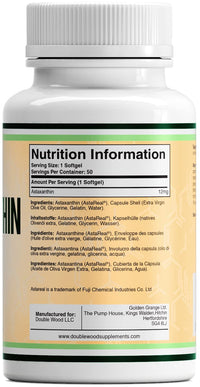 Double Wood Supplements AstaReal® Natural Astaxanthin 12 mg – 50 Softgels (1-A-Day) – Most-Studied Algal Antioxidant – Supports Skin, Eyes, Brain, Heart, Immunity & Performance