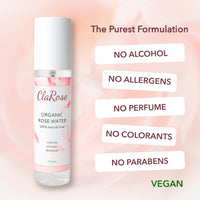 ClaRose 100% Natural Organic Rose Water, Hydrating and Purifying Vegan Toner, 150 ml