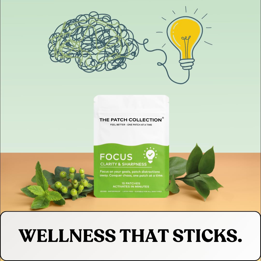 The Patch Collection® - Ultimate Focus & Clarity Patch for Improved Brain Function, Sharpness, Memory | Ginkgo Biloba, Green Tea, B-Vitamins, Magnesium | 8 Hour Focus | Vegan & Latex Free (Pack of 15)