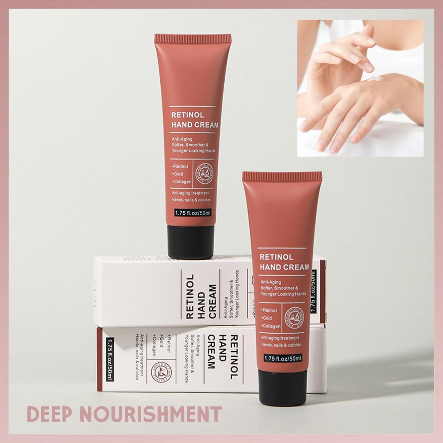 MINSHZEE Retinol Anti-Aging Hand Cream- Treatment for Women, Intense Hydration & Firming for very dry Hands, Visibly Reduces Wrinkles, Restores Elasticity, Care for Skin, Nails & Cuticles, 2pcs nt