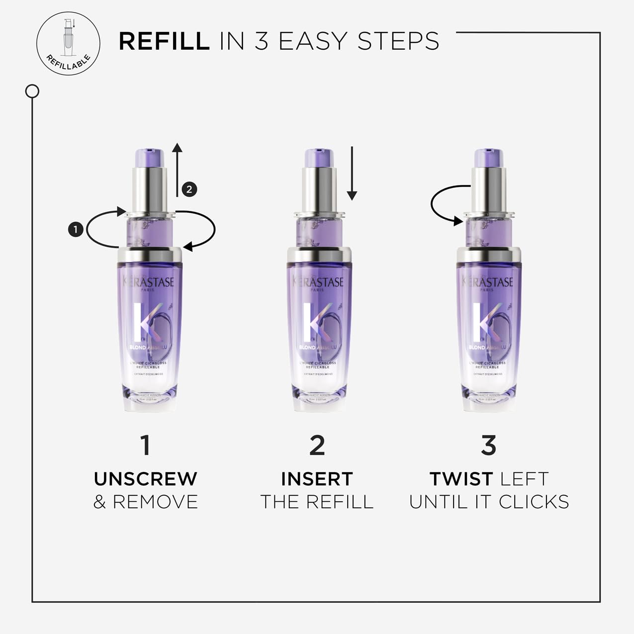 KERASTASE Kérastase Blond Absolu, Intense Blonde Strengthening Hair Oil, For Sensitised Lightened or Highlighted Hair, With Hyaluronic Acid & Edelweiss Flower, Huile Cicaextreme, Refillable Bottle 75ml