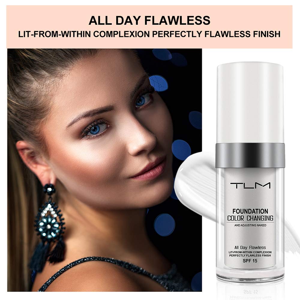 Generic 1 Pack TLM Flawless Colour Changing Warm Skin Tone Foundation,Naturally Blends Moisturizing Foundation Makeup,Long Lasting Waterproof Poreless Liquid Cover Concealer SPF 15 for Face Makeup