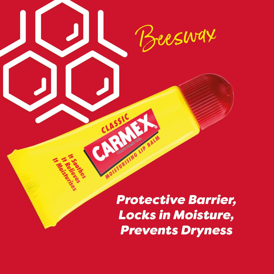 Carmex Classic Moisturising Lip Balm Tube | Prevents Dryness, Peeling & Lip Discolouration from Sun Exposure | Hydrating Lip Care with Cooling Relief for Hot, Sunny Days (10g)