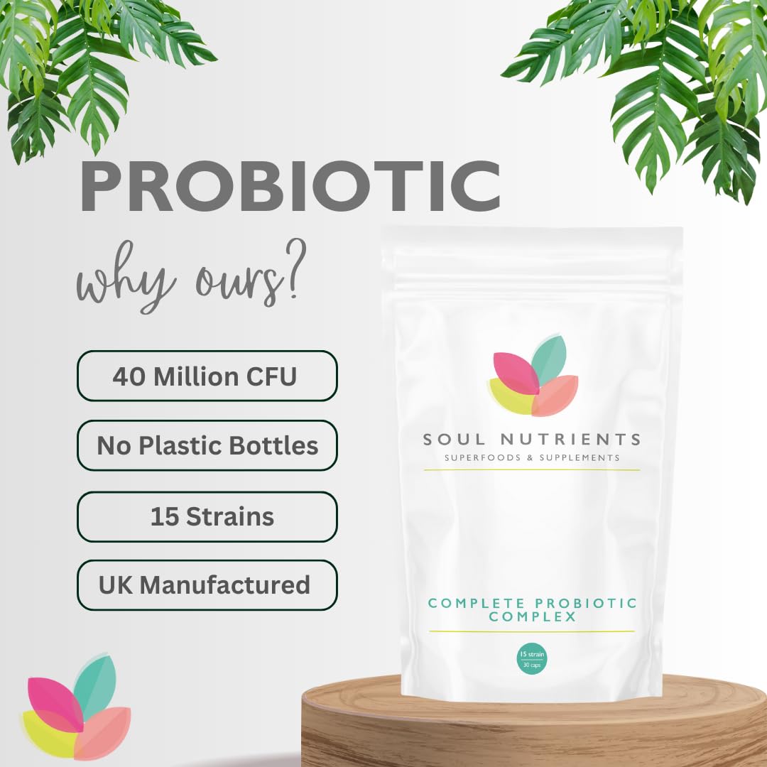 Soul Nutrients Bio Culture Probiotics Complex - 40 Billion CFU 15 Active Bacteria Strain-30 Capsules- Best Probiotic Supplement- Gut Health- Leaky Gut- Amazing Gut Health- Adult Stocking Filler