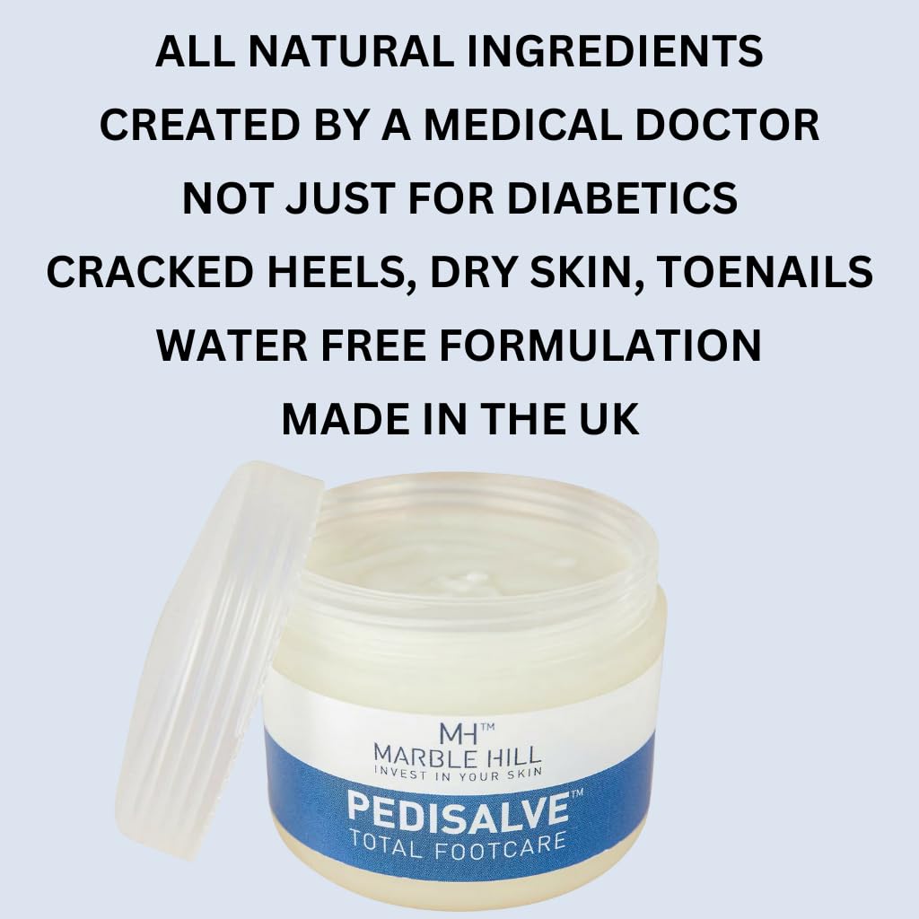 PediSalve Foot Cream Fast Relief Very Dry Feet Hard Skin. Cracked Heels Diabetic Foot Care, Eczema. Shea butter Vit E. Developed by Medical Doctor Marble Hill 100g
