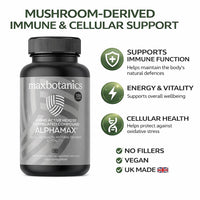 Max Botanics ALPHAMAX® Cellular Health, Natural Defence & Vitatlity Active Hexose Correlated Compound High Strenth AHCC Supplements 600mg Shiitake Mushroom Extract Vegan 120 Capsules UK Made
