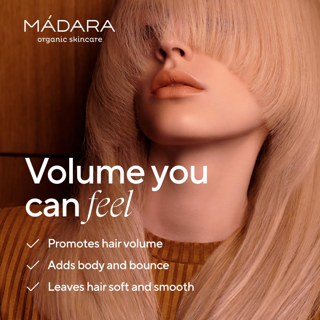MÁDARA Organic Skincare | Grow Volume Shampoo – 250ml, With caffeine, biotin (B7) and niacin (B3), Fungi-based natural hair growth shampoo for fine, thinning hair, COSMOS natural certified