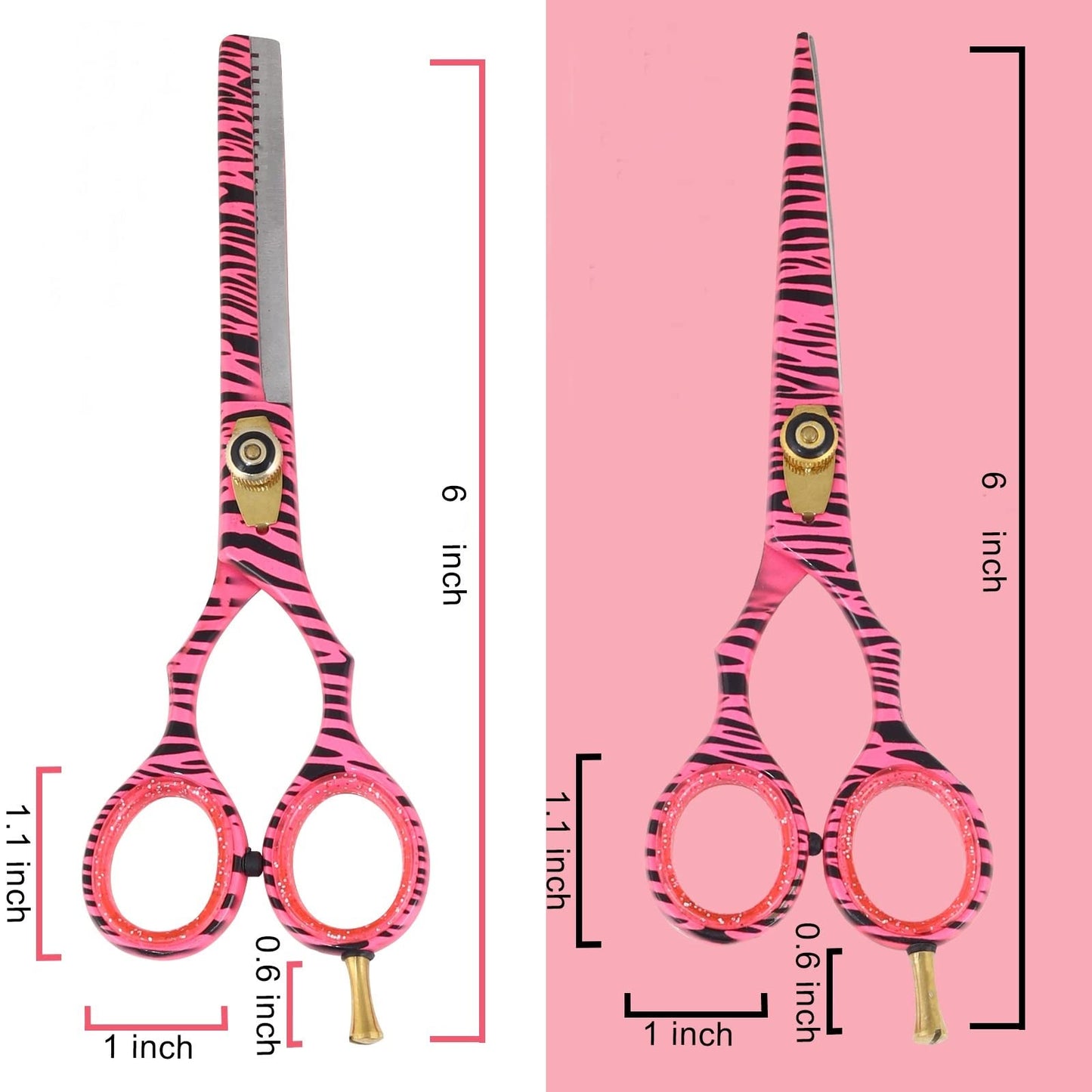 SS INSTRUMENTX Pink Zebra Professional Hairdressing Scissors & Thinning Shears Set – 6.0" Japanese Stainless Steel Barber Scissors for Salon and Home Hair Cutting