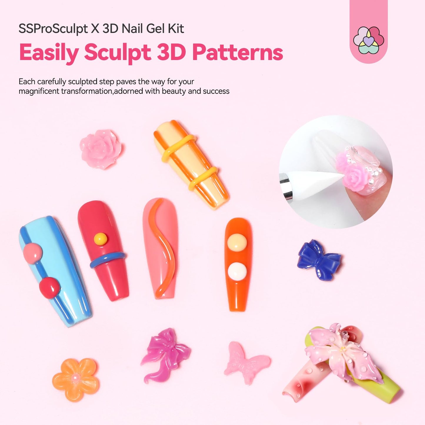 SAVILAND SSPro X 3D Nail Gel Kit 12 Colors: Easily Sculpt 3D Patterns Sculpting Gel for Nail Art Long Lasting 3D Gel with Sculpture Pen High Pigmentation for 3D Nail Art 3 Dimensional Nails Challenge