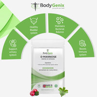 Bodygenix D-Mannose 1000mg Capsules High Strength UTI Treatment Immune System Support Vegan Food Supplement - 240 Capsules 8 Month Supply